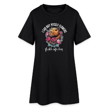 Je peux m’acheter des fleurs – Cheeky Capybara Design - Robe T-shirt Femme - noir - Devant