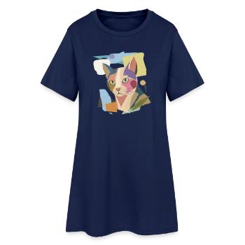 Abstract cat in modern color block design - Women’s T-Shirt Dress - light navy - Front