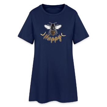 Glückliche Biene mit 'Happy'-Schriftzug - Frauen T-Shirt-Kleid - Light Navy - Vorne