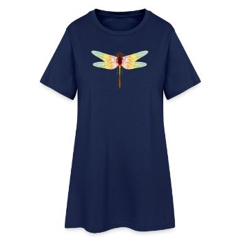 Libellule irisée – motif insecte en filigrane - Robe T-shirt Femme - marine clair - Devant