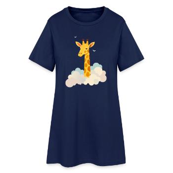 Douce girafe au-dessus des nuages – Motif onirique - Robe T-shirt Femme - marine clair - Devant