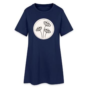 Daisy Line Art – Floral Motif Circle - Women’s T-Shirt Dress - light navy - Front