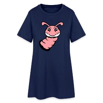 Raupe guckt aus Loch lächelt süß Wurm Comic Spaß - Frauen T-Shirt-Kleid - Light Navy - Vorne