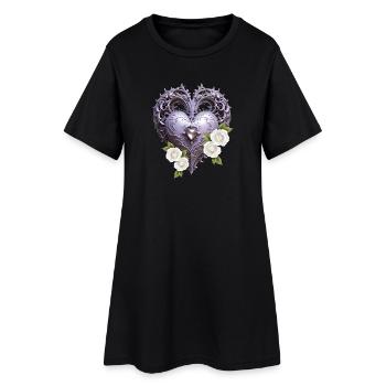 Coeur décoratif avec des roses blanches - Robe T-shirt Femme - noir - Devant