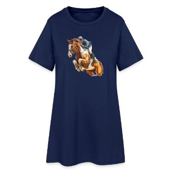 Cavalier au galop en saut - Robe T-shirt Femme - marine clair - Devant