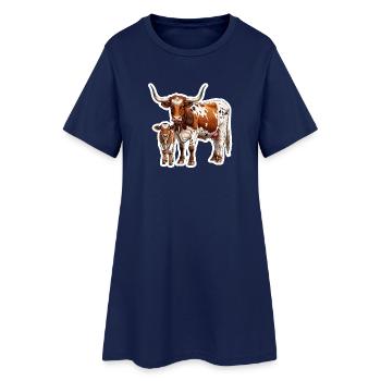 Texas Longhorn avec veau – Fière famille western - Robe T-shirt Femme - marine clair - Devant