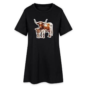 Texas Longhorn avec veau – Fière famille western - Robe T-shirt Femme - noir - Devant