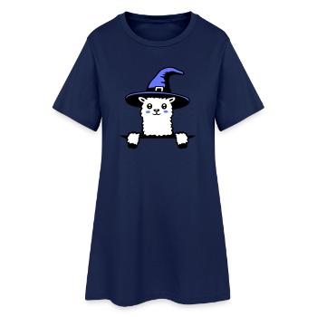 Lama Sorcier Mignon Look Chapeau de Sorcière Magique Mignon - Robe T-shirt Femme - marine clair - Devant