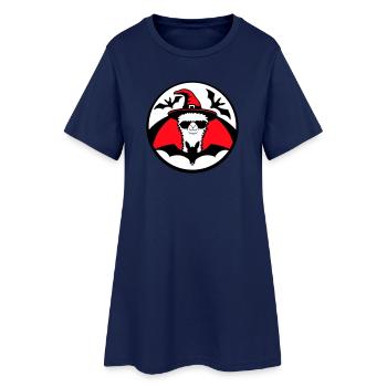 Lama Halloween Sorcière Chapeau Chauve-souris Alpaga Cool Mignon - Robe T-shirt Femme - marine clair - Devant
