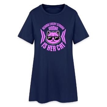 Derrière chaque femme forte se trouve son chat Spruch Katze - Robe T-shirt Femme - marine clair - Devant