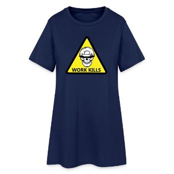 panneau danger travailler tue avec un crâne casqué - Robe T-shirt Femme - marine clair - Devant