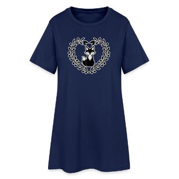 Renard mignon dans une couronne de feuilles - dessiné à la main - Robe T-shirt Femme - marine clair - Devant