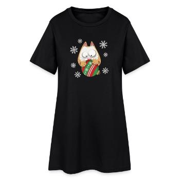 Cute Christmas Cat Winter Atmosphere - Women’s T-Shirt Dress - black - Front