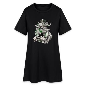 Green Lines Botanical Pattern - Women’s T-Shirt Dress - black - Front
