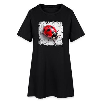 Roter Marienkäfer Muster Siebenpunkt - Frauen T-Shirt-Kleid - Schwarz - Vorne