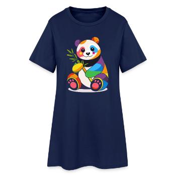 Panda coloré avec du bambou – Design joyeux - Robe T-shirt Femme - marine clair - Devant