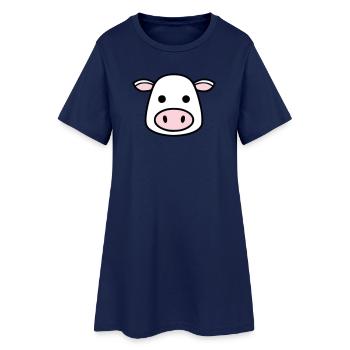 Mignonne Tête de Vache Visage Vector de la BD - Robe T-shirt Femme - marine clair - Devant