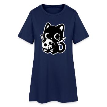 Chat mignon effrayant avec un crâne | Kawaii Spooky Mot - Robe T-shirt Femme - marine clair - Devant