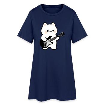 Kawaii Katze mit E-Gitarre Musik Geschenk Musiker - Frauen T-Shirt-Kleid - Light Navy - Vorne