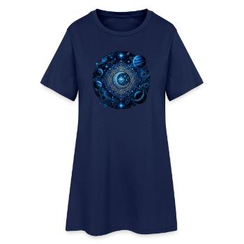 Planètes spatiales Galaxies Étoiles Lunes - Robe T-shirt Femme - marine clair - Devant
