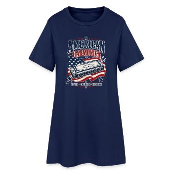 Instrument : Harmonica, musique country, harmonica - Robe T-shirt Femme - marine clair - Devant