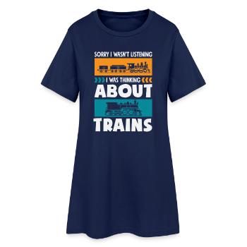 Je n’écoutais pas, je pensais aux trains - Robe T-shirt Femme - marine clair - Devant