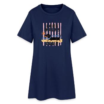 Teckel en balade – Long Walks Club - Robe T-shirt Femme - marine clair - Devant