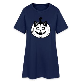 Halloween Katze Kürbiskopf - Schwarz Weiß - Frauen T-Shirt-Kleid - Light Navy - Vorne