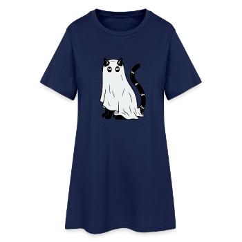 Halloween Katze Gespenst - Frauen T-Shirt-Kleid - Light Navy - Vorne
