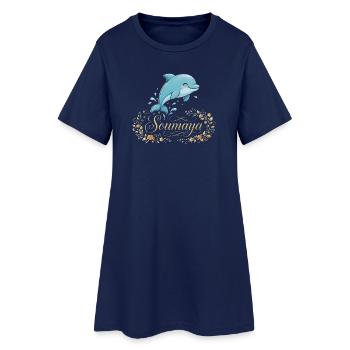Soumaya-Delfin im goldenen Blumenrahmen - Frauen T-Shirt-Kleid - Light Navy - Vorne