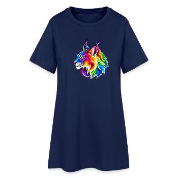 Leuchtender Regenbogen-Luchs - Frauen T-Shirt-Kleid - Light Navy - Vorne