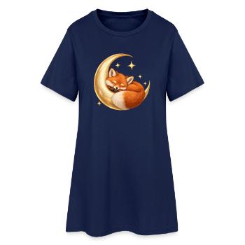 Schlafender Fuchs auf einem goldenen Mond - Frauen T-Shirt-Kleid - Light Navy - Vorne