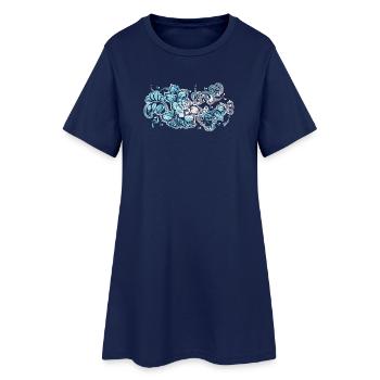 Blue Flower Pattern - Women’s T-Shirt Dress - light navy - Front