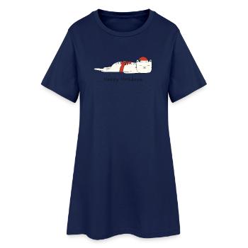 Drôle de chat Noël - Robe T-shirt Femme - marine clair - Devant