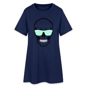 Color-Adjustable Sunglasses Smile Skull - Women’s T-Shirt Dress - light navy - Front