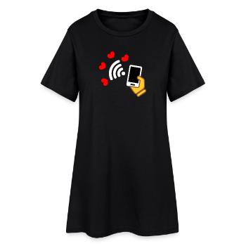 Smartphone in der Hand und Telefon mit süßen Herzen - Frauen T-Shirt-Kleid - Schwarz - Vorne