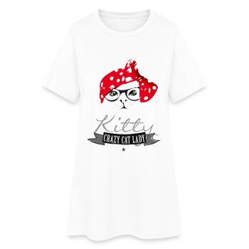 chat hippie minou dame folle de chat foulard rouge br - Robe T-shirt Femme - blanc - Devant