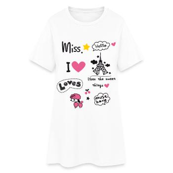 paris Petite Fille Miss Rose Coeur Teen Girl Caniche - Robe T-shirt Femme - blanc - Devant
