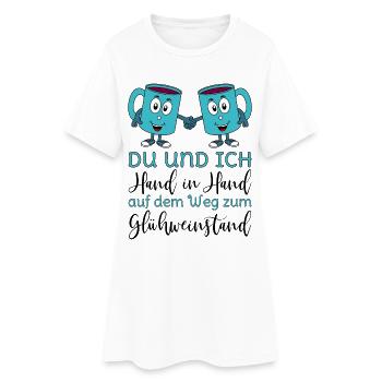 Glühwein - Du und Ich Hand in Hand Glühweinstand  - Frauen T-Shirt-Kleid - Weiß - Vorne