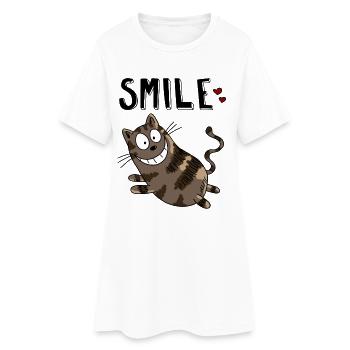 Smile Cheshire Cat - Cat - Cats - Heart - Cat - Women’s T-Shirt Dress - white - Front