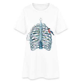 Caged Heart - Ribcage, Blossoms & Bird Surreal Art - Women’s T-Shirt Dress - white - Front