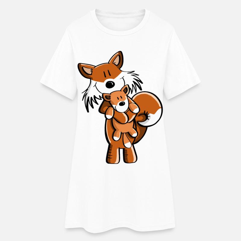 Fuchs mit Babyfuchs - Comic- Geschenk - Kinder - Frauen T-Shirt-Kleid - Weiß