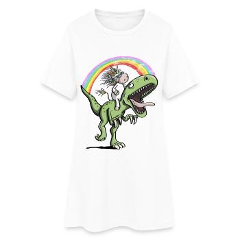 Einhorn reitet Dinosaurier T Rex Unter Regenbogen - Frauen T-Shirt-Kleid - Weiß - Vorne
