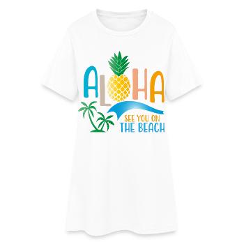 plage - Robe T-shirt Femme - blanc - Devant