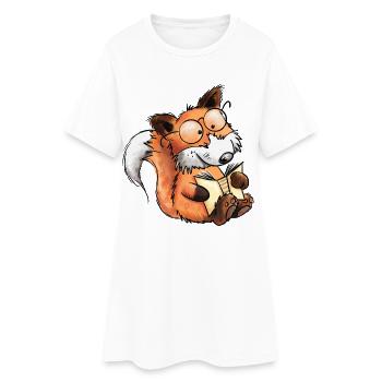 Sly Books Fox I Read I Comic Animals - Women’s T-Shirt Dress - white - Front