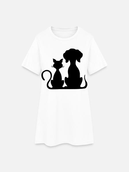 hund und katze - Frauen T-Shirt-Kleid - Weiß