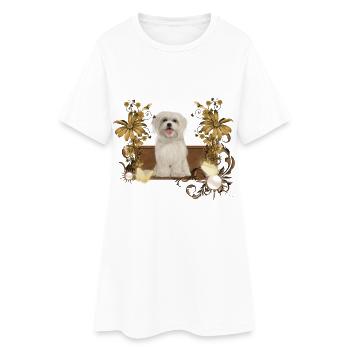 Netter maltesischer Welpe mit Blumen - Frauen T-Shirt-Kleid - Weiß - Vorne