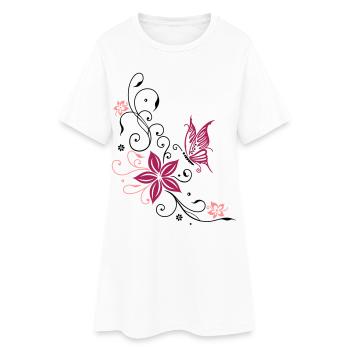 Fleurs avec ornement floral et papillon. - Robe T-shirt Femme - blanc - Devant