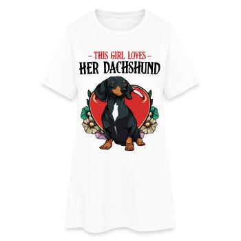Dackel Herz Blumen Motiv - Frauen T-Shirt-Kleid - Weiß - Vorne