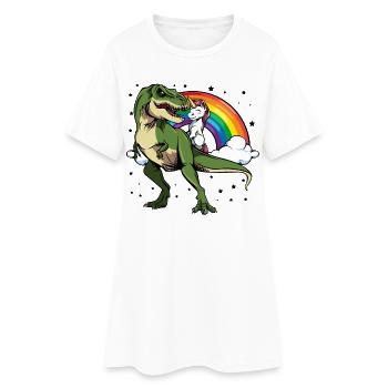 Danse ronde de la licorne dino et de l’arc-en-ciel - Robe T-shirt Femme - blanc - Devant